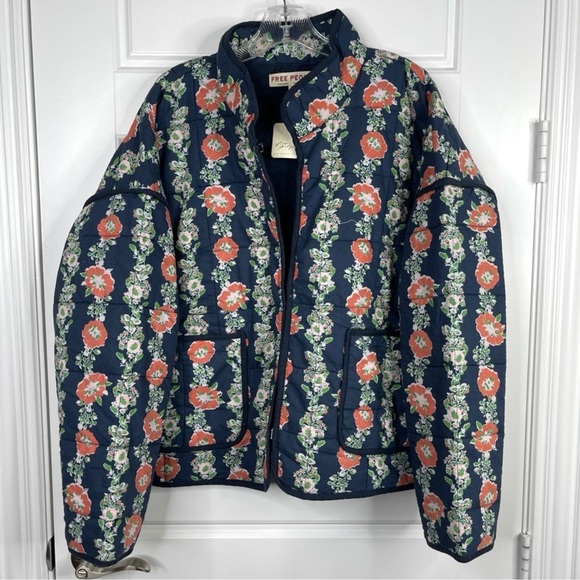 FREE PEOPLE Chloe Jacket NEW Dusk Combo Blue Floral NEW With Tag Size L - Picture 2 of 14